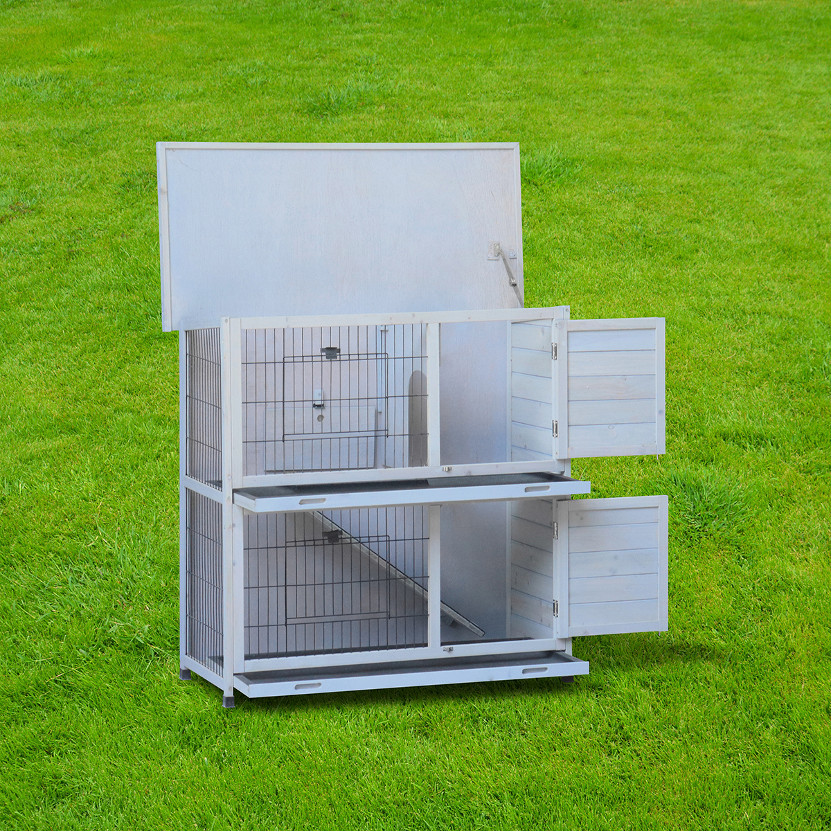 Charles Bentley Two Storey Outdoor Rabbit Hutch Guinea Pig Bunny House With Ramp for sale online